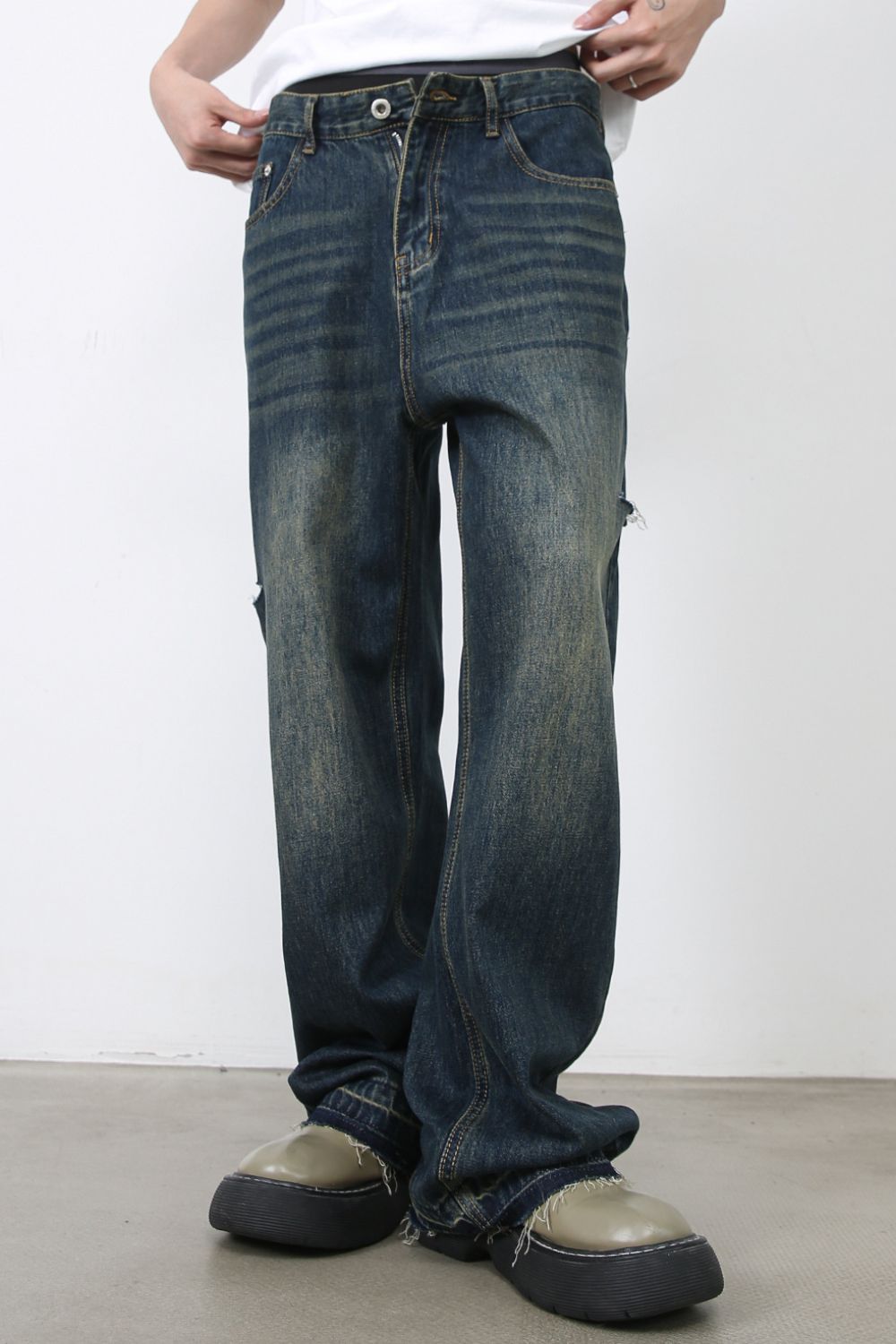 Men's Raw Hem Distressed Jeans with Pockets - Clothes For Her Online Store