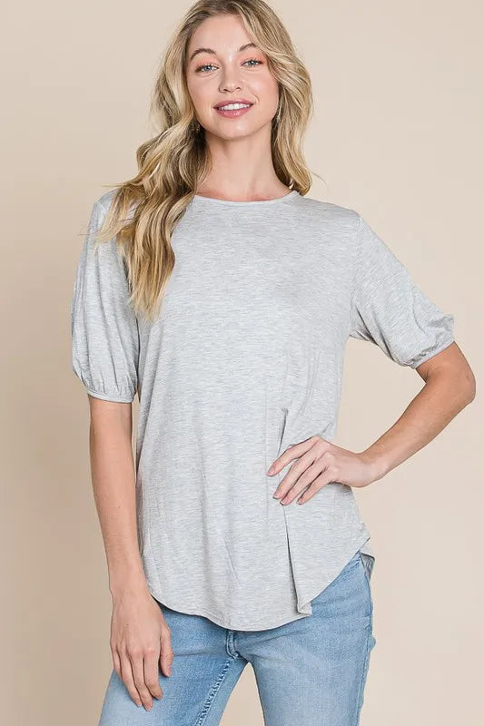 BOMBOM Round Neck Puff Sleeve T-Shirt