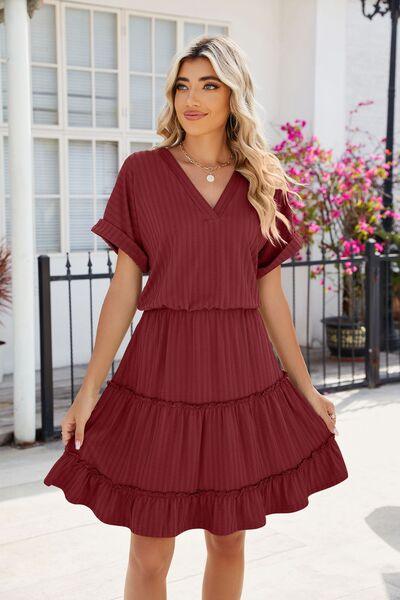 Frill Tiered Short Sleeve Mini Dress