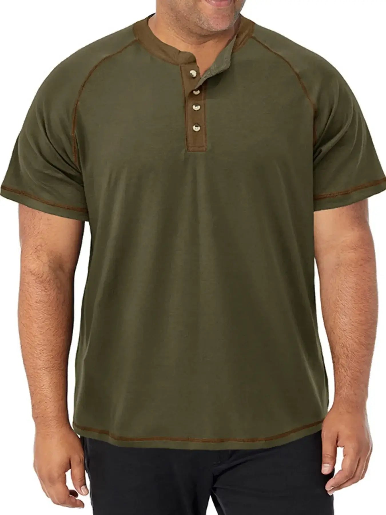 Men's Plus Size Contrast Stitch Henley Polo Shirt