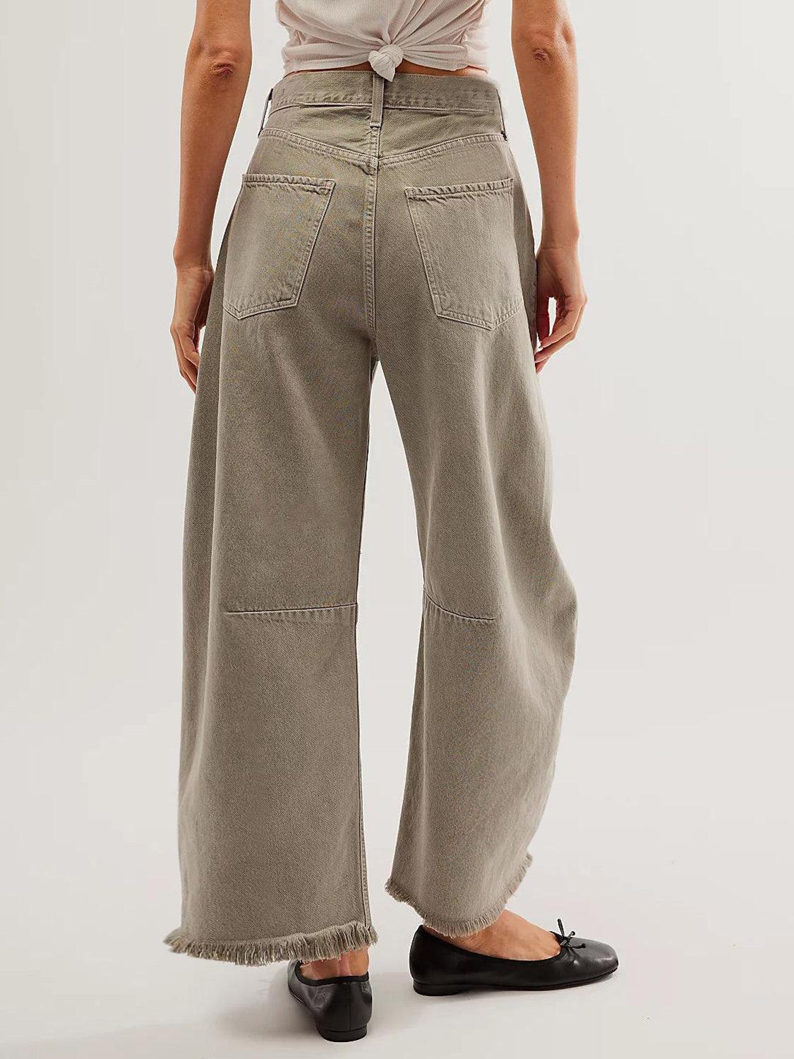 Raw Hem Wide Leg Jeans with Pockets - Clothes For Her Online Store