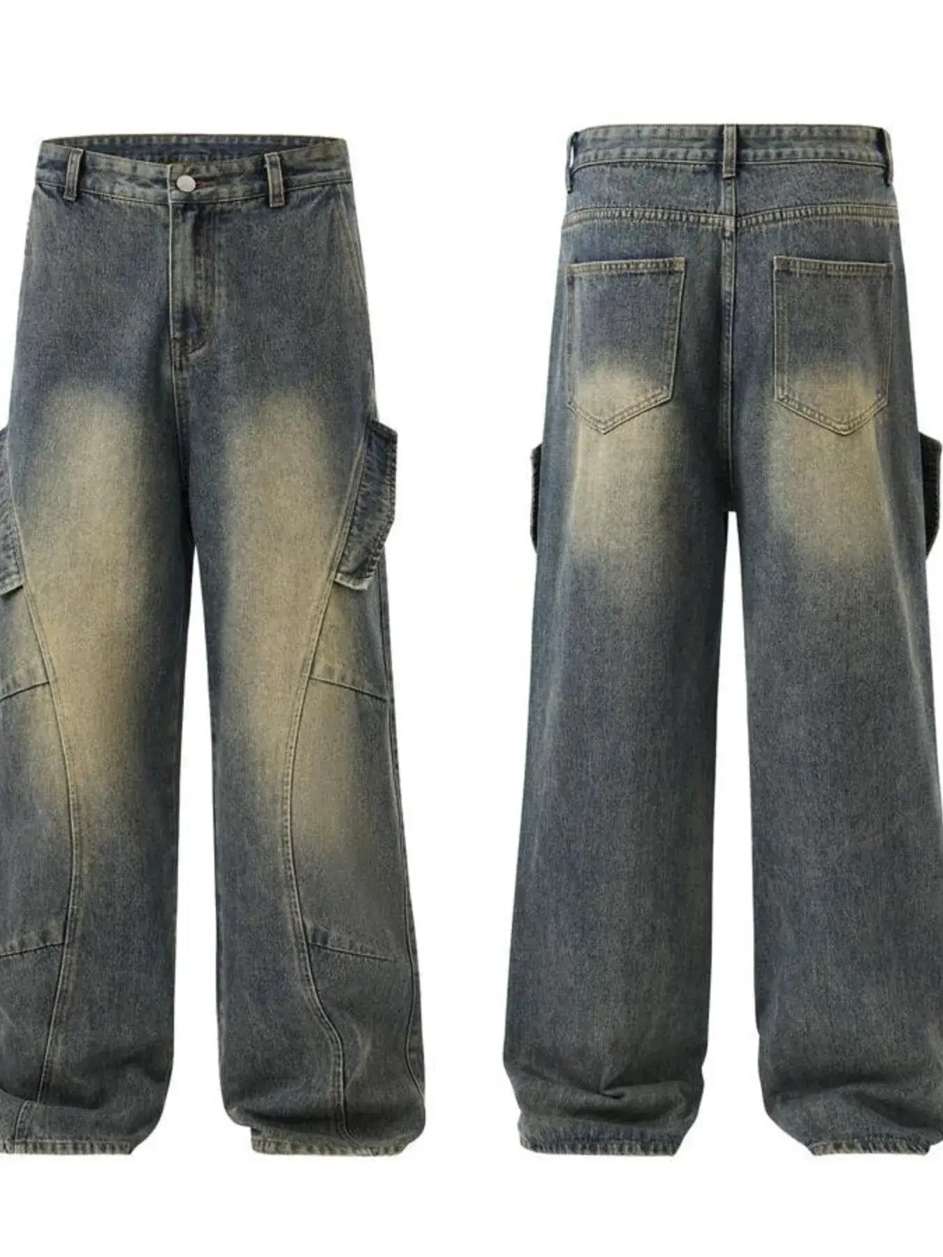 Men's Full Size Washed Cargo Wide Leg Jeans Plus Size
