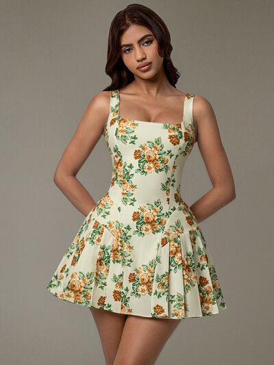 Floral Sleeveless Mini Pleated Dress