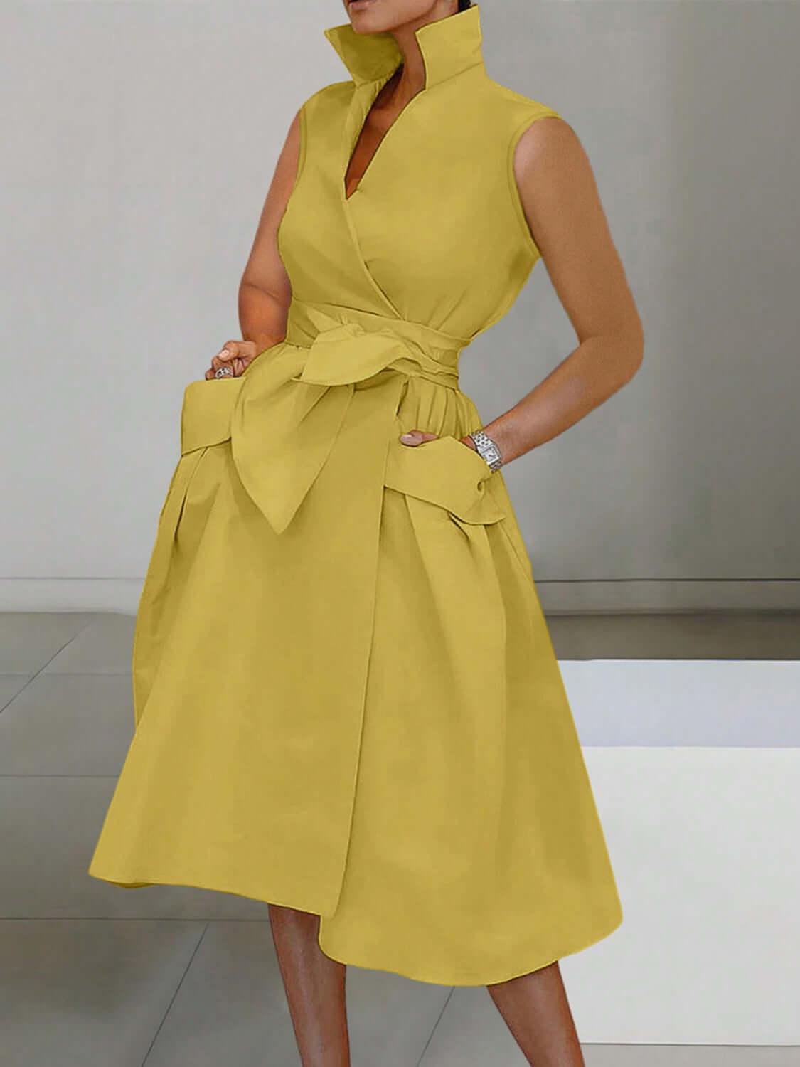 Tie Waist Sleeveless Midi Dress with Pockets