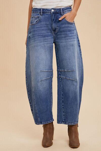 Annie Wear Mid Rise Barrel Leg Jeans with Pockets - Clothes For Her Online Store