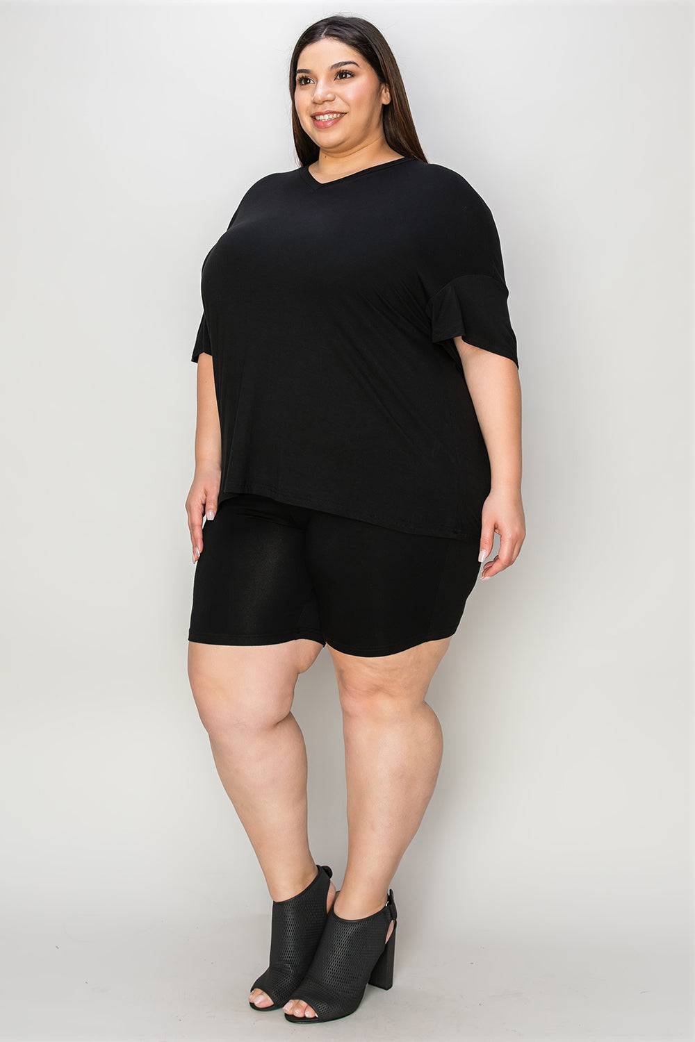 Basic Bae Bamboo Full Size V-Neck Drop Shoulder T-Shirt and Shorts Set - Clothes For Her Online Store
