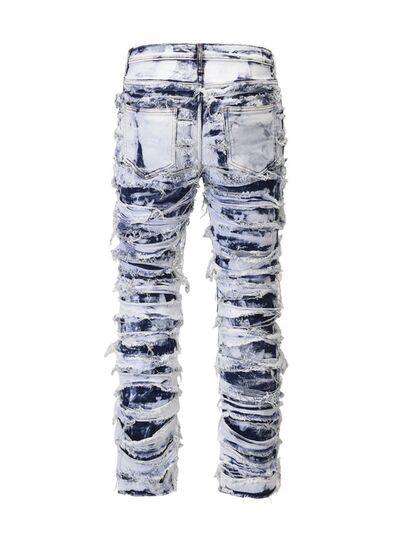 Men's Distressed Raw Hem Straight Jeans