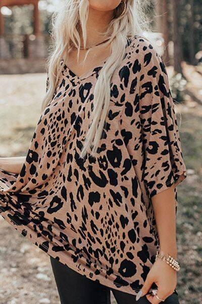 Leopard V-Neck Half Sleeve T-Shirt