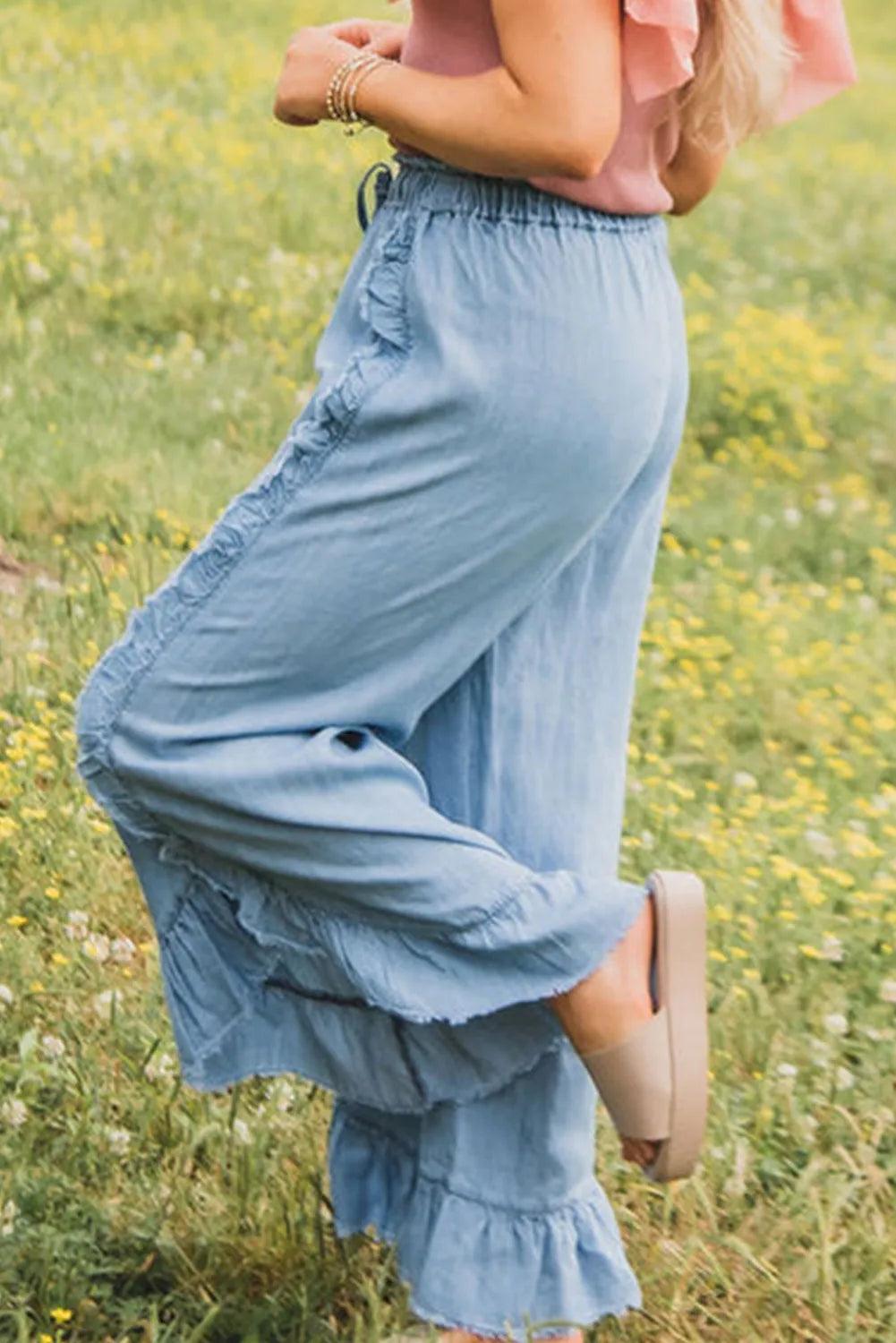Raw Hem Wide Leg Jeans - Clothes For Her Online Store