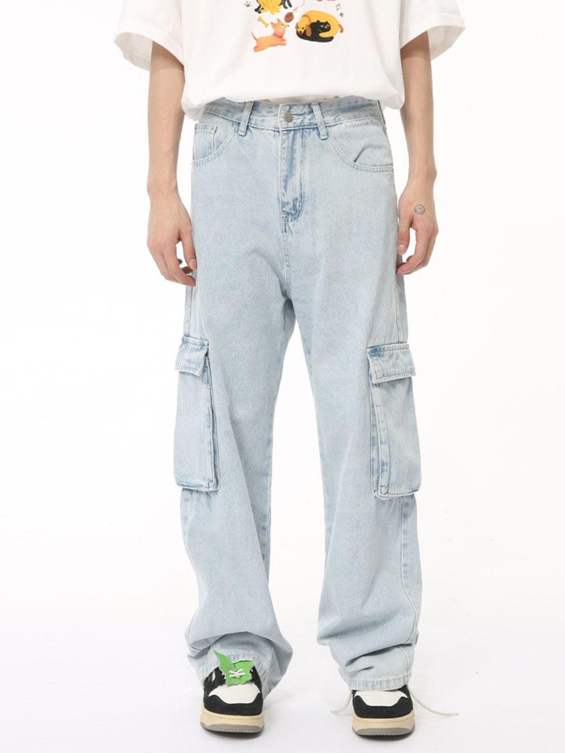Men's Washed Straight Cargo Jeans - Clothes For Her Online Store