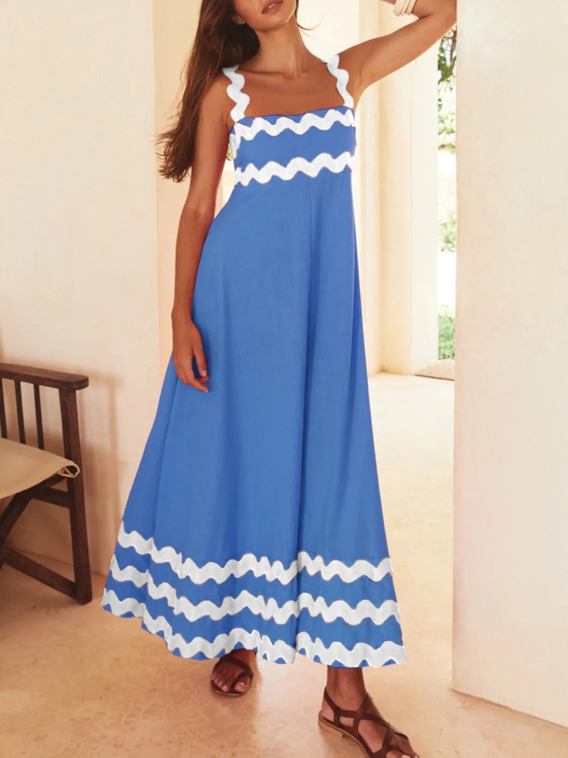 Contrast Trim Square Neck Maxi Cami Dress - Clothes For Her Online Store