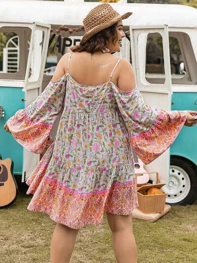 Plus Size Printed Long Sleeve Mini Dress - Clothes For Her Online Store