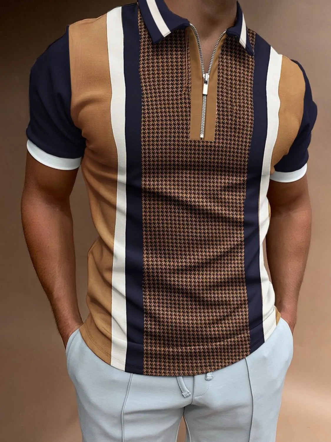 Men's Full Size Quarter Zip Short Sleeve Polo Plus Size