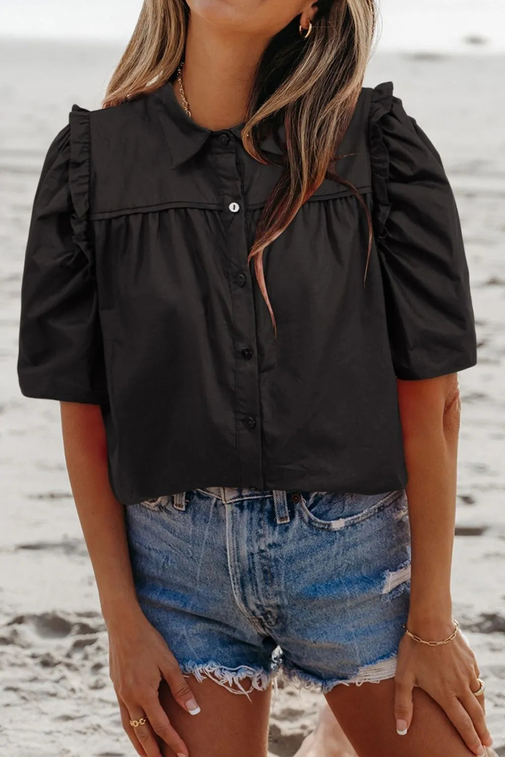 Puff Sleeve Button Down Shirt
