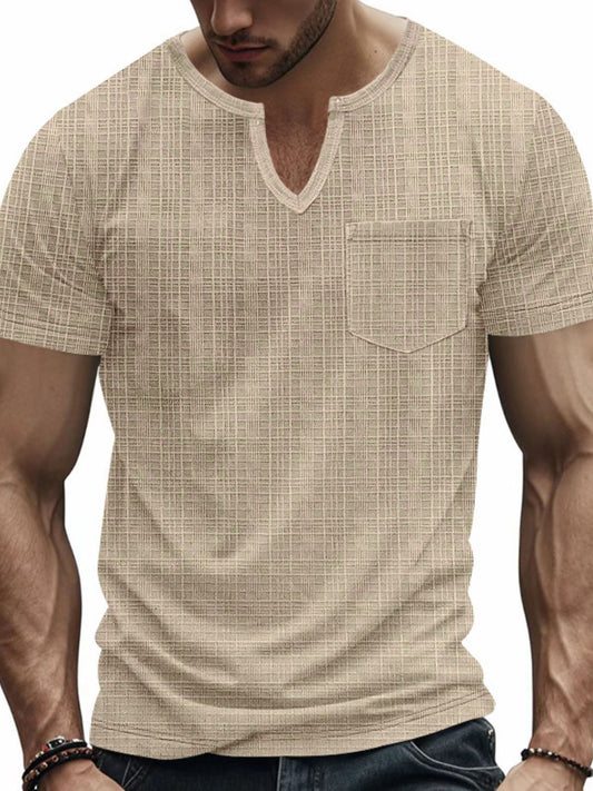 Men's Full Size Notched Short Sleeve T-Shirt Plus Size - Clothes For Her Online Store