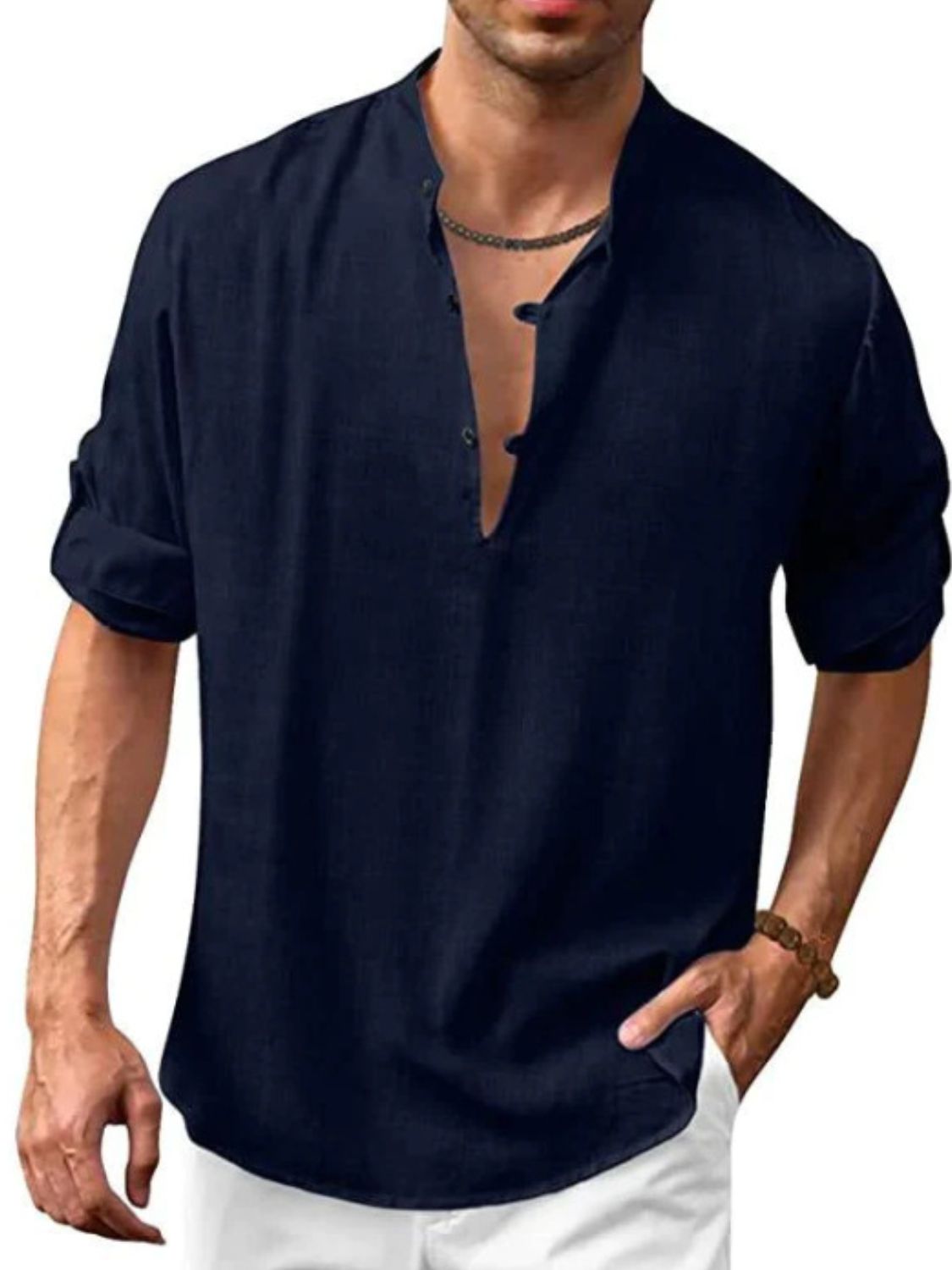 Men's Full Size Half Button Long Sleeve Shirt Plus Size - Clothes For Her Online Store