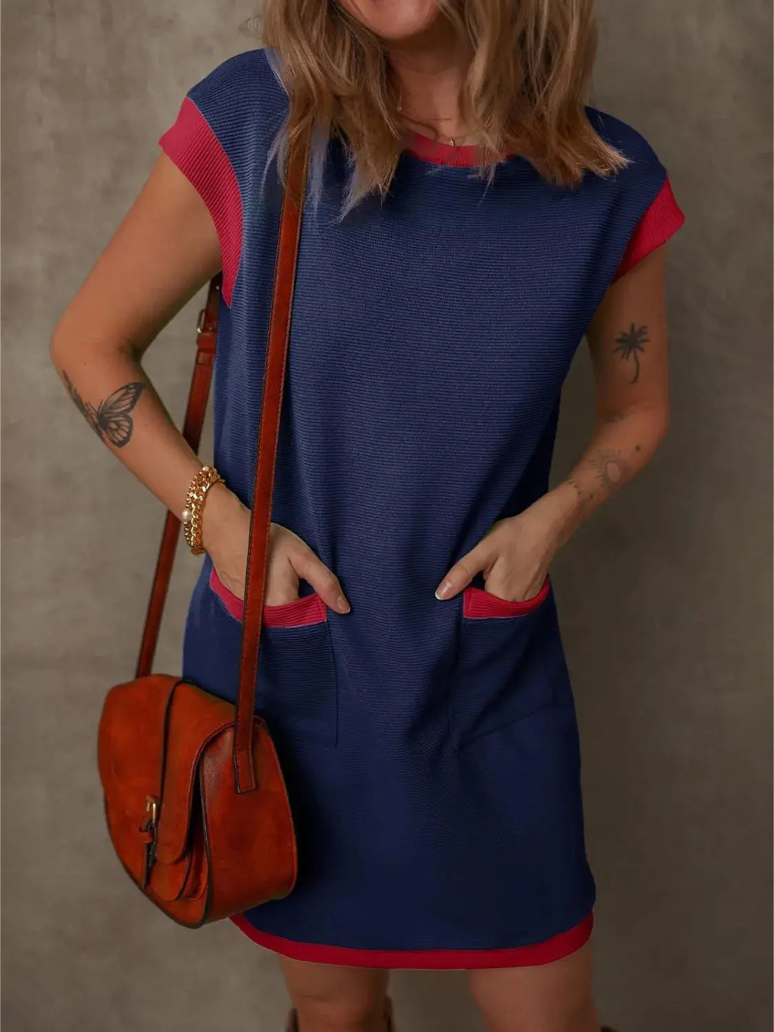 Round Neck Cap Sleeve Mini Dress - Clothes For Her Online Store
