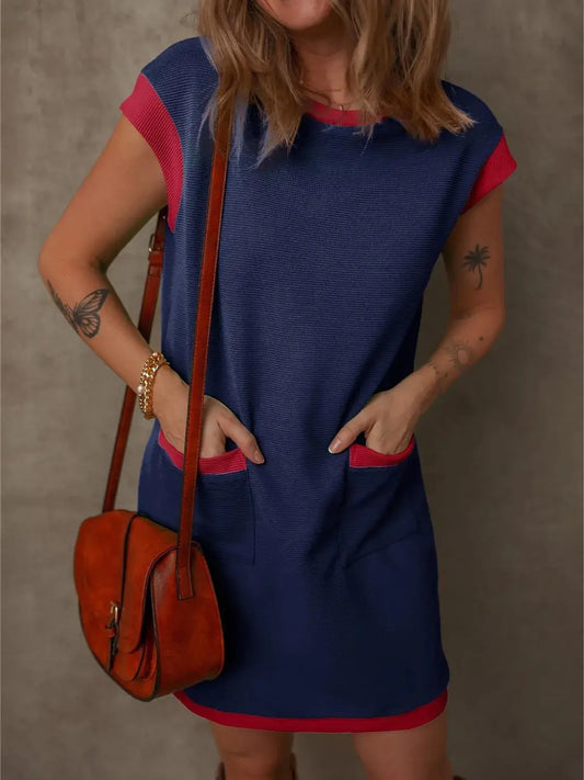 Round Neck Cap Sleeve Mini Dress - Clothes For Her Online Store