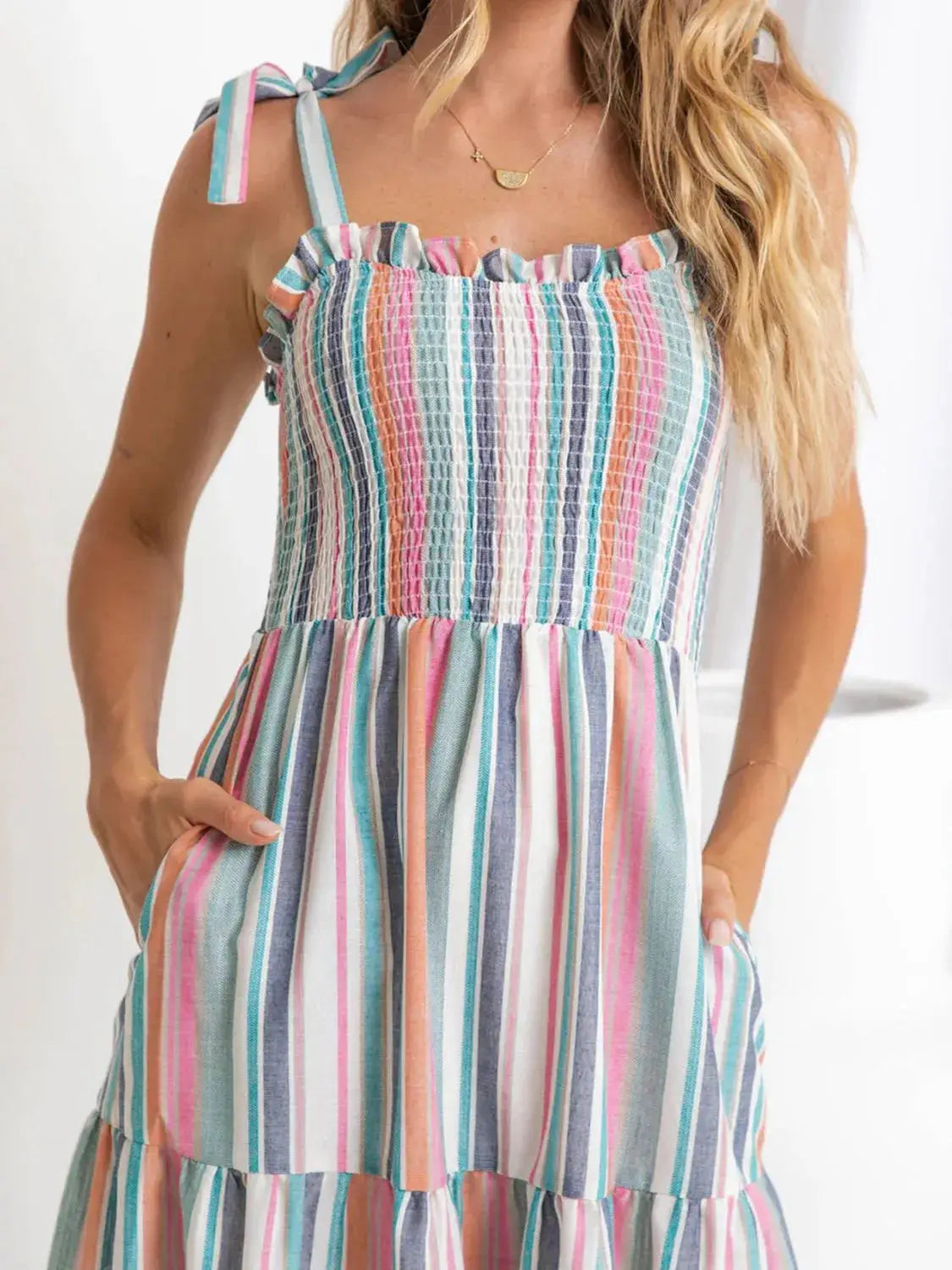 Contrast Striped Square Neck Cami Dress - Clothes For Her Online Store