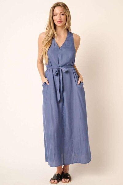 Mittoshop Cross Back Belted V Neck Tank Maxi Dress - Clothes For Her Online Store