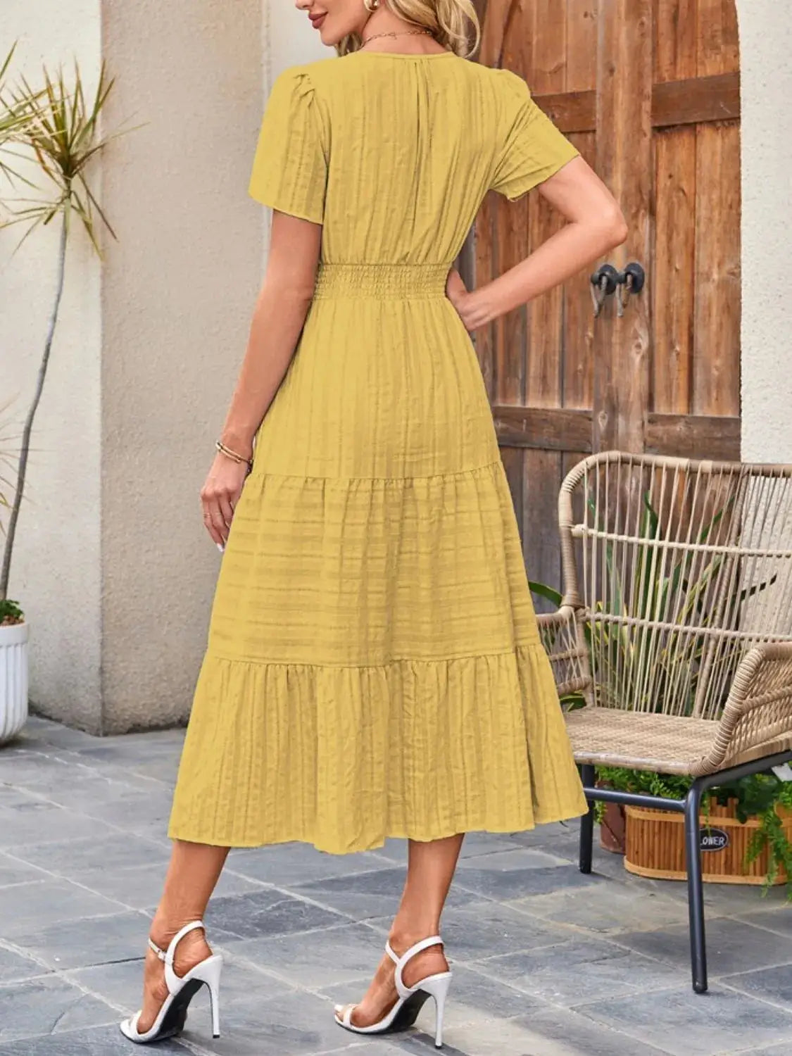 Tiered Notched Short Sleeve Dress - Clothes For Her Online Store
