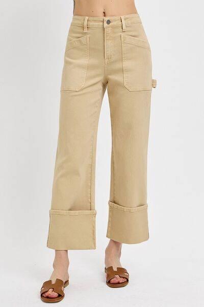 RISEN Full Size High Rise Wide Straight Cuffed Patch Jeans Plus Size - Clothes For Her Online Store