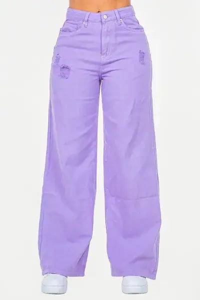 American Bazi High Waist Distressed Wide Leg Jeans - Clothes For Her Online Store