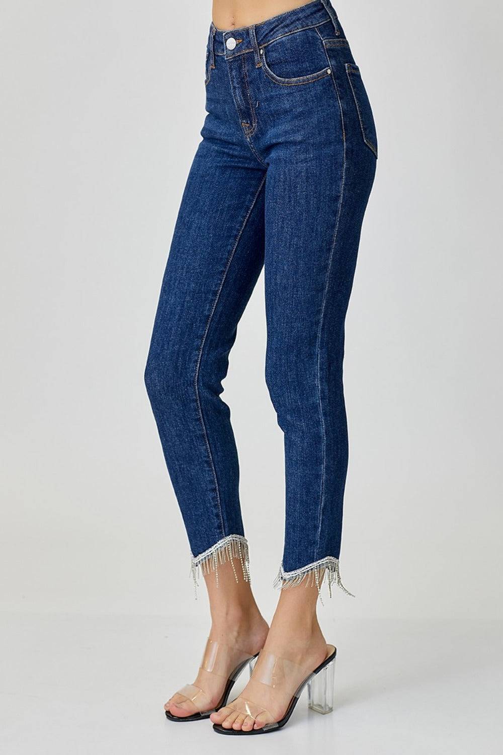 RISEN Full Size Embellished Mid Rise Crop Skinny Jeans - Clothes For Her Online Store