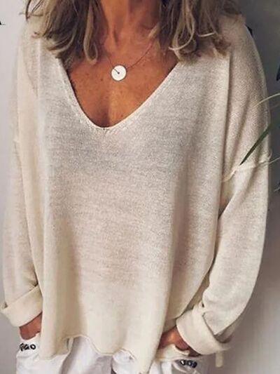 Full Size V-Neck Drop Shoulder Long Sleeve T-Shirt Plus Size