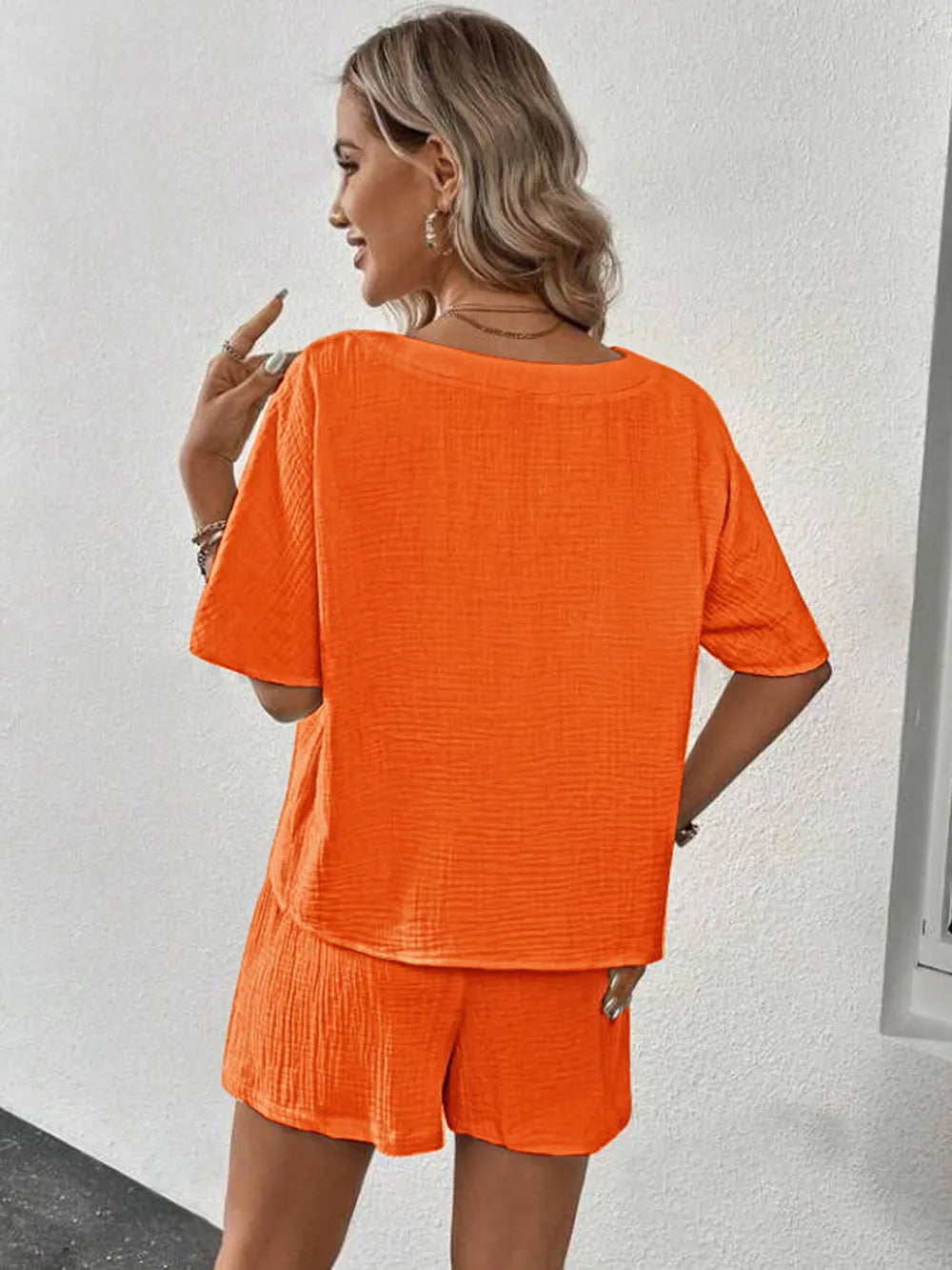 V-Neck Half Sleeve Top and Shorts Set - Clothes For Her Online Store