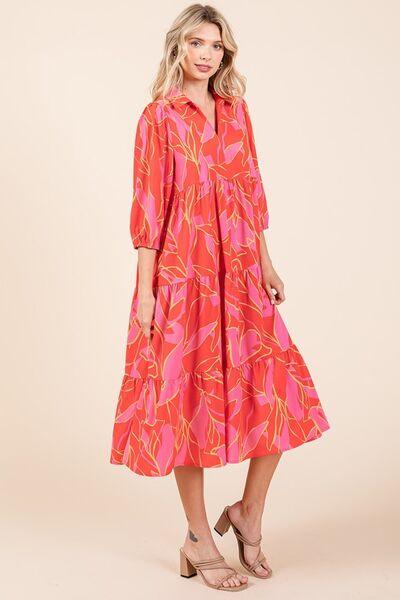 Mittoshop Tiered Printed Collared Neck Midi Dress - Clothes For Her Online Store