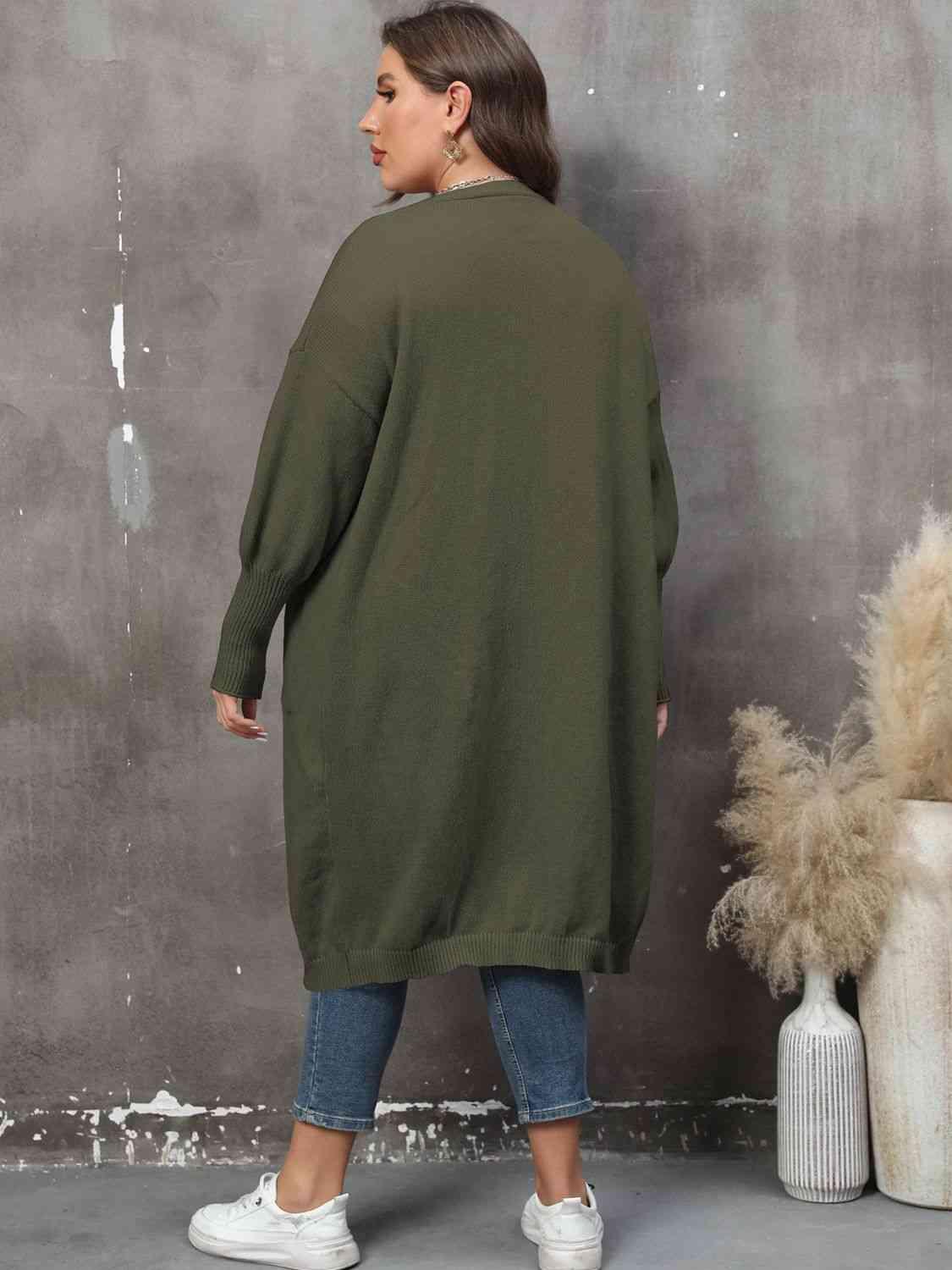 Plus Size Long Sleeve Pocketed Cardigan - Clothes For Her Online Store