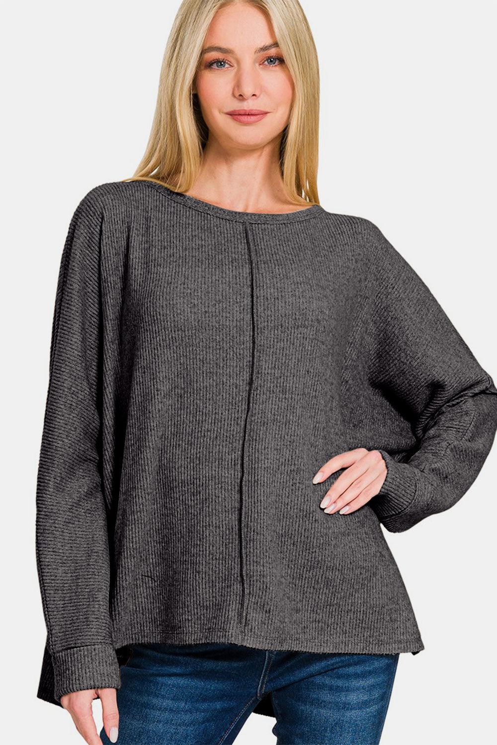 Zenana High-Low Side Slit Round Neck T-Shirt - Clothes For Her Online Store