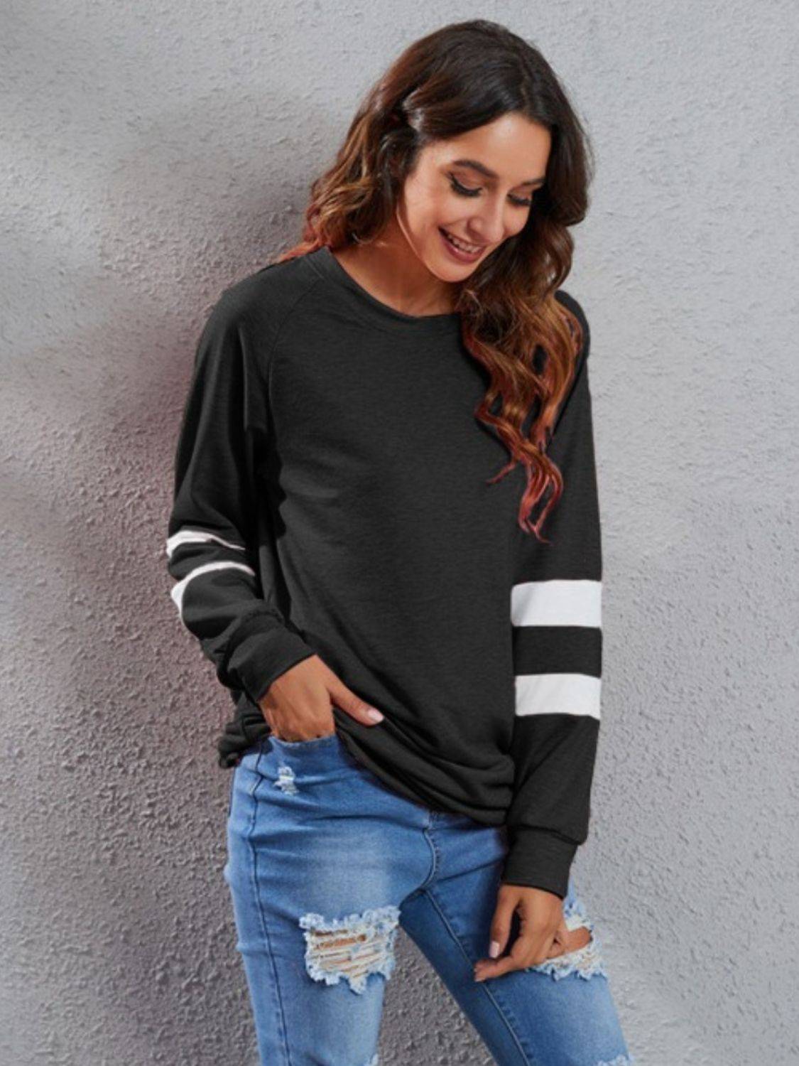 Full Size Striped Round Neck Long Sleeve T-Shirt - Clothes For Her Online Store