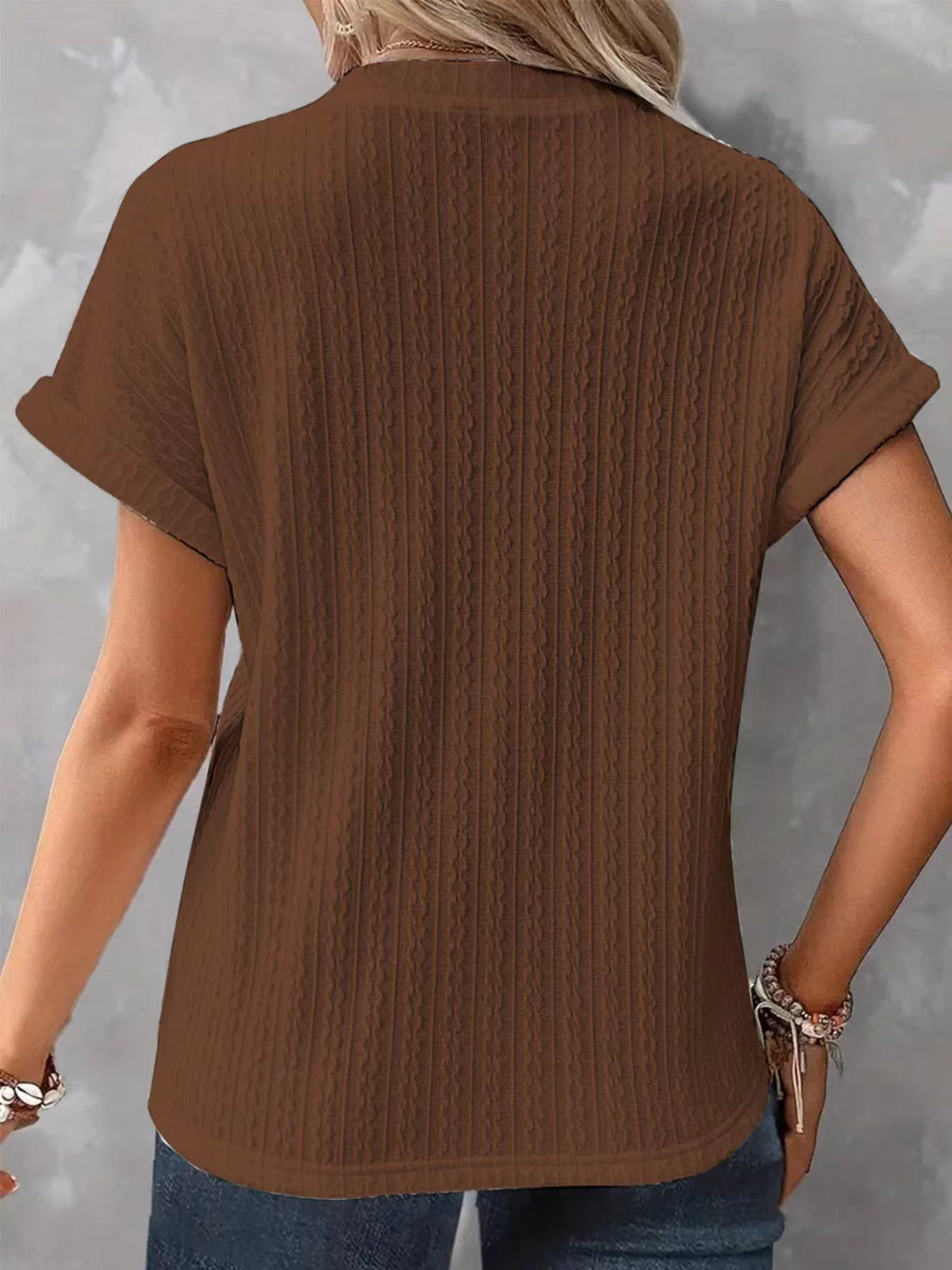 Textured Notched Short Sleeve Top