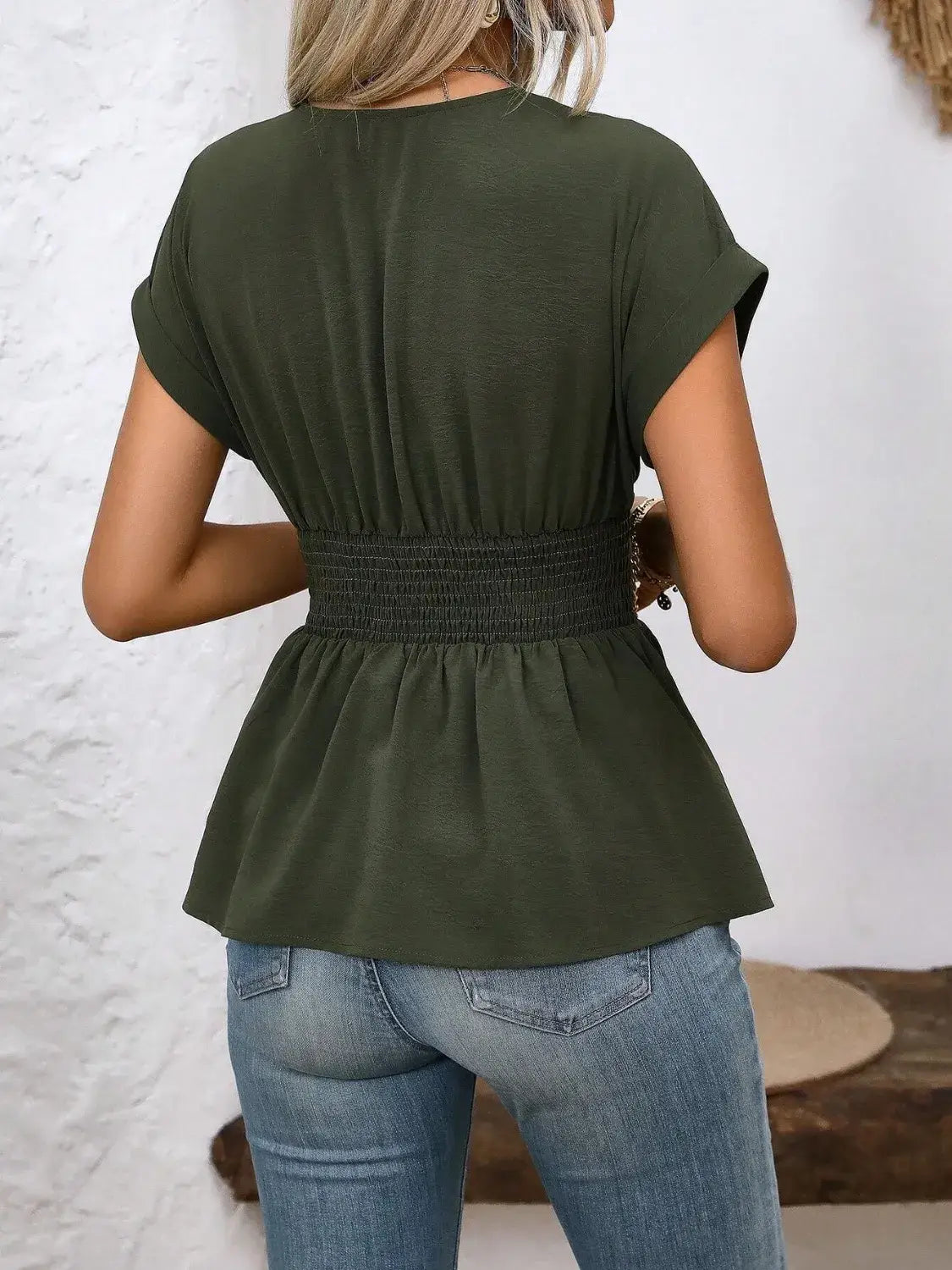 Surplice Short Sleeve Blouse