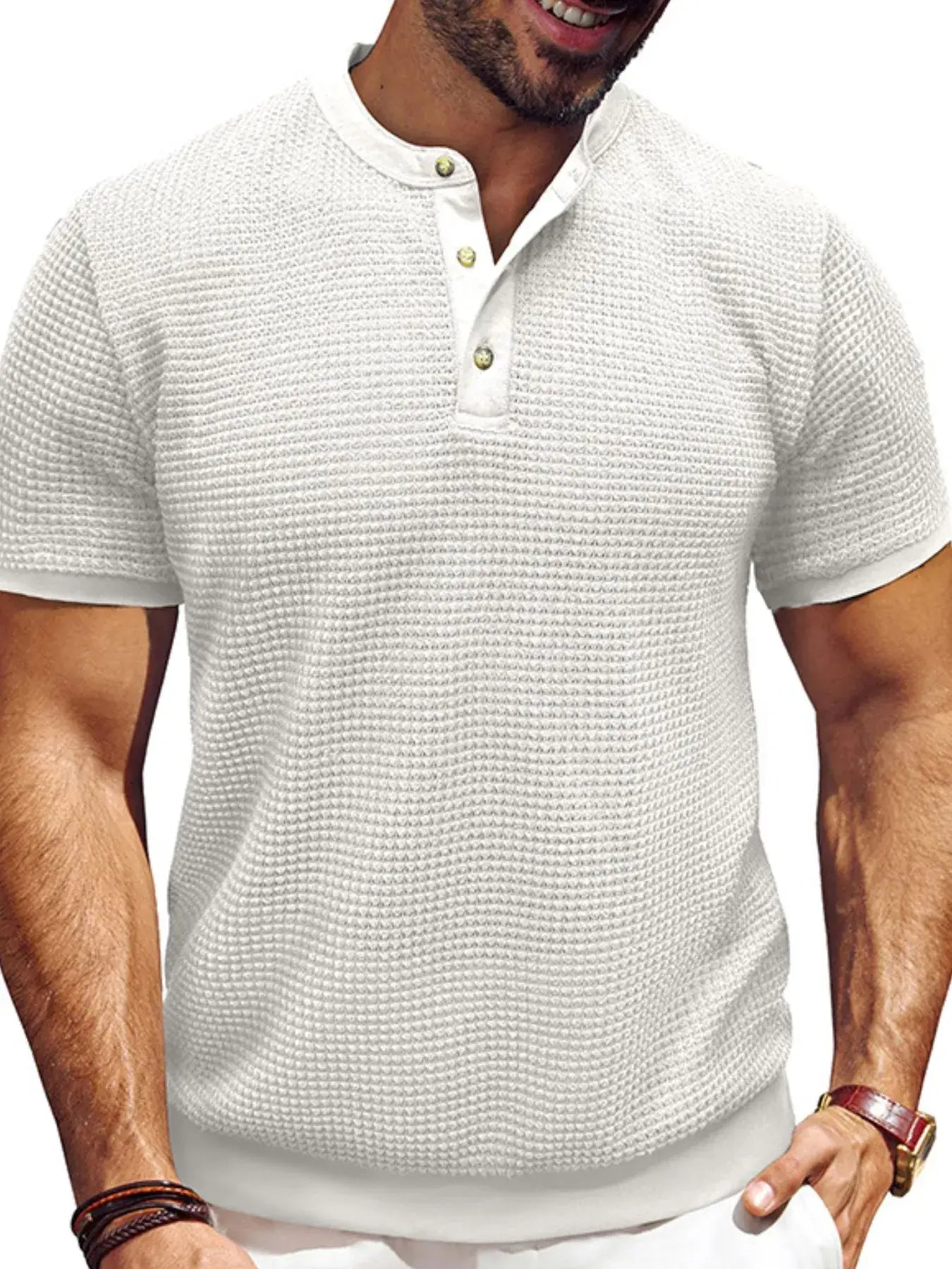 Men's Textured Henley Short Sleeve T-Shirt