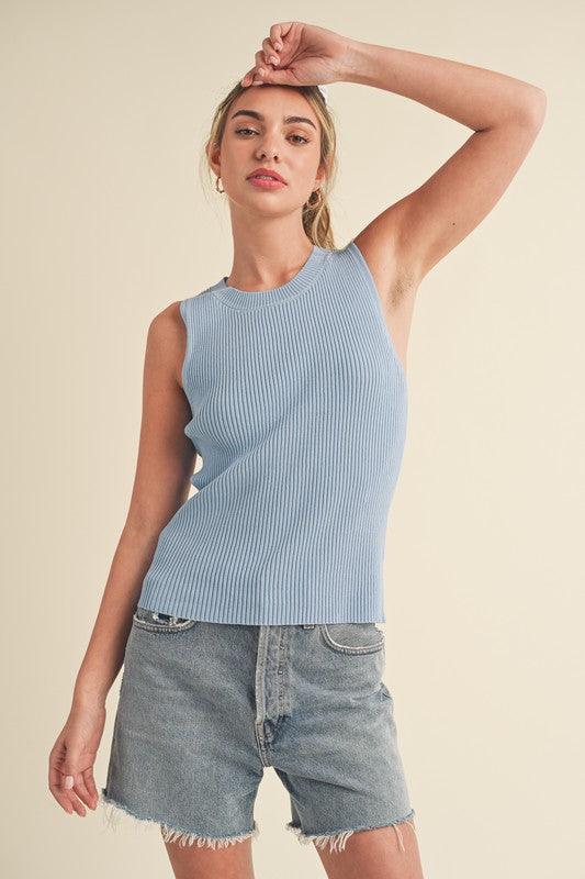 Aemi + Co Ribbed Round Neck Knit Tank