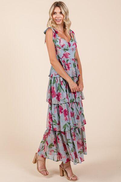Mittoshop Layered Floral Sweetheart Neck Maxi Dress - Clothes For Her Online Store