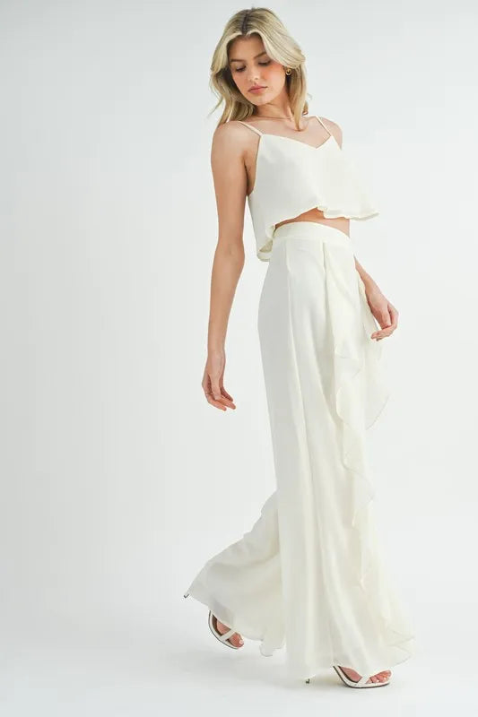 MABLE Crop Cami and Ruffled Wide Leg Pants Set - Clothes For Her Online Store