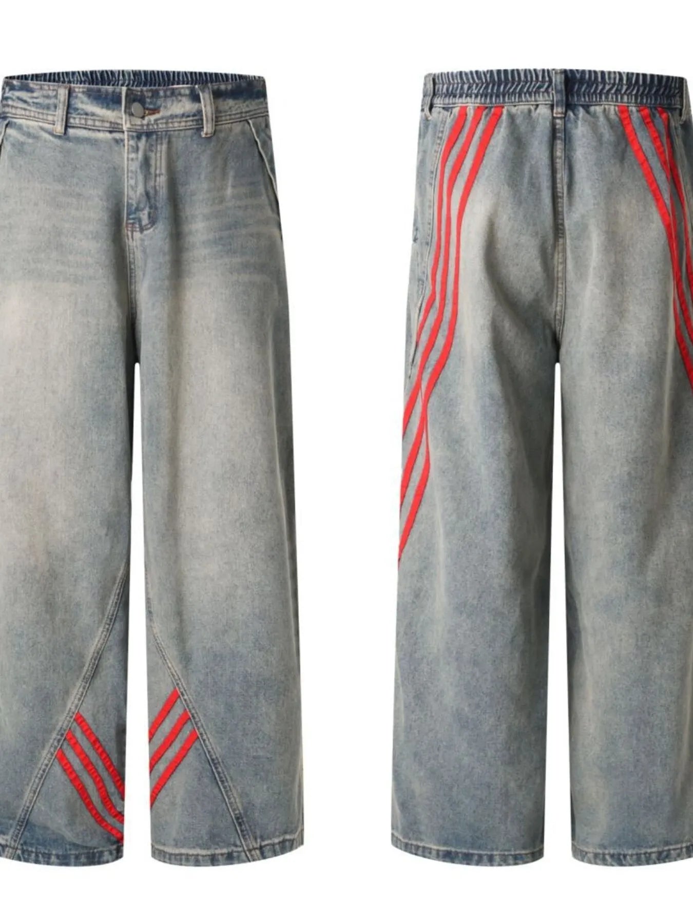 Men's Wide Leg Striped Denim Jeans