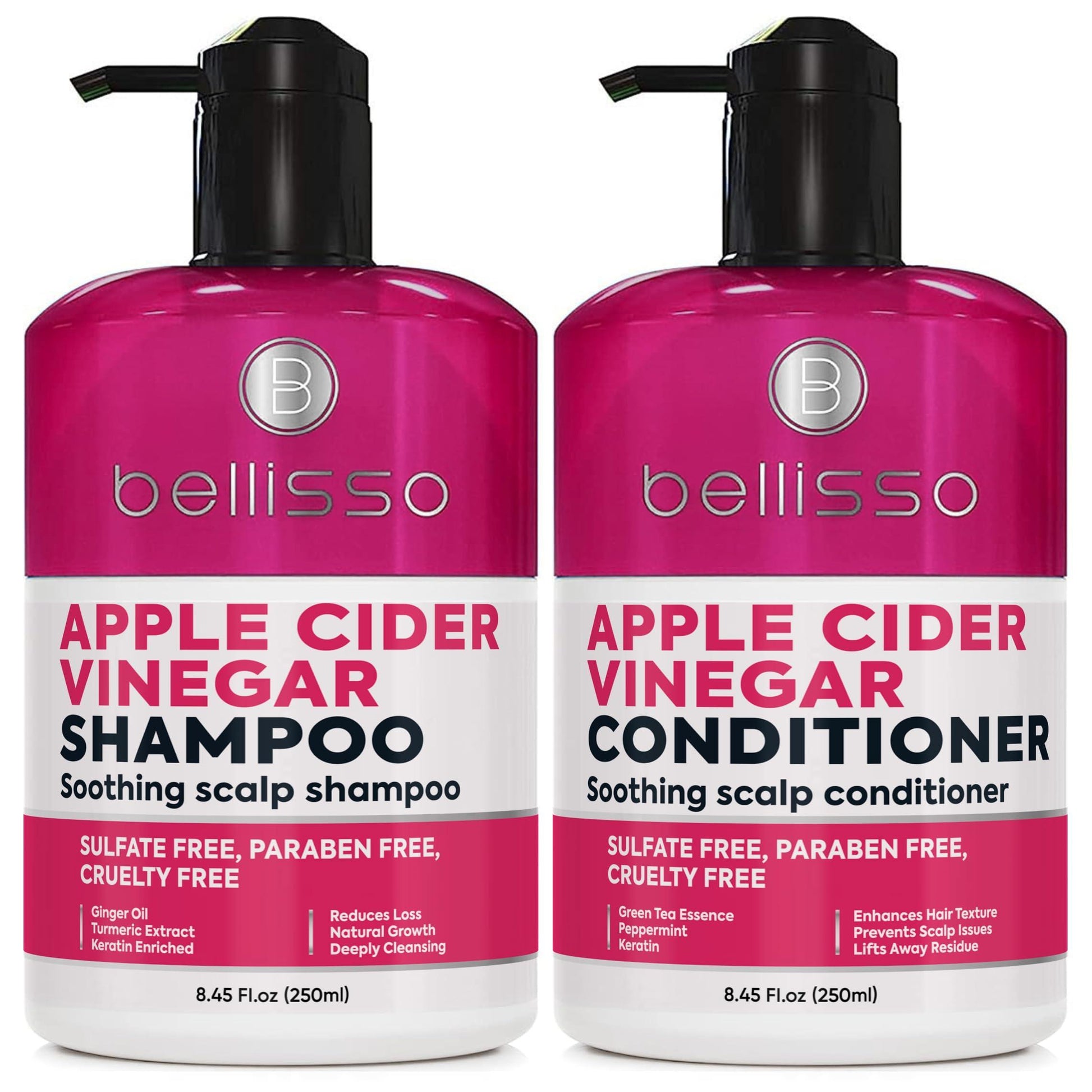 Apple Cider Vinegar Shampoo and Conditioner Set Sulfate and Paraben Free Anti