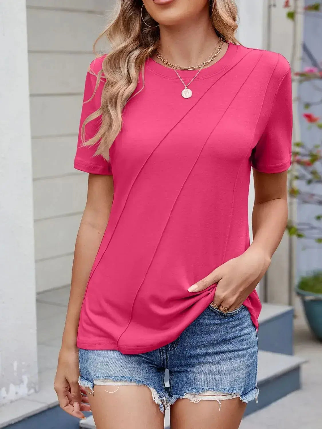 Round Neck Short Sleeve T-Shirt - Clothes For Her Online Store