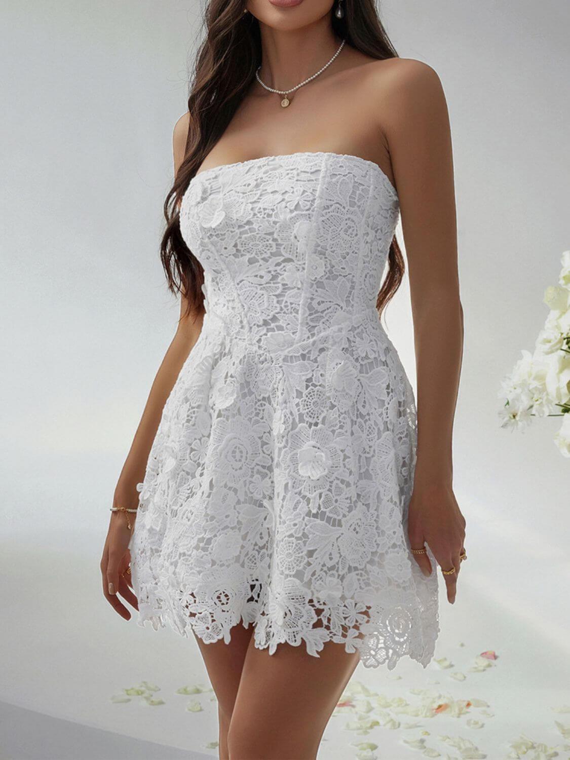 Devine Lace-Up Tube Lace Mini Dress