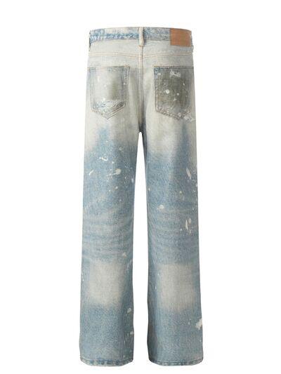 Men's Waste Soil Style Straight Leg Jeans