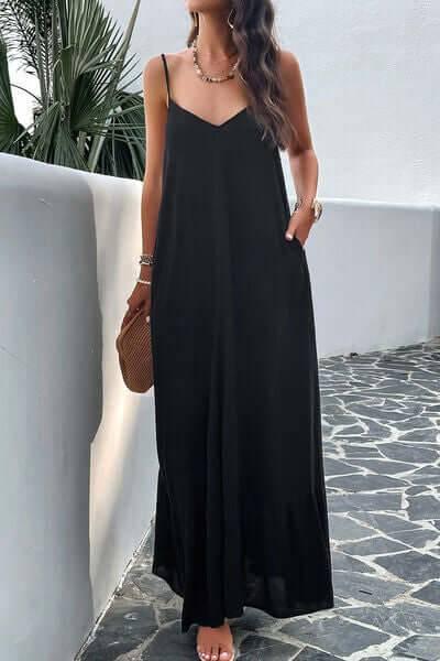 Devine Backless Maxi Cami Dress with Pockets