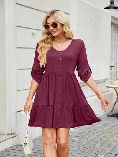 Tiered Ruched V-Neck Mini Dress - Clothes For Her Online Store