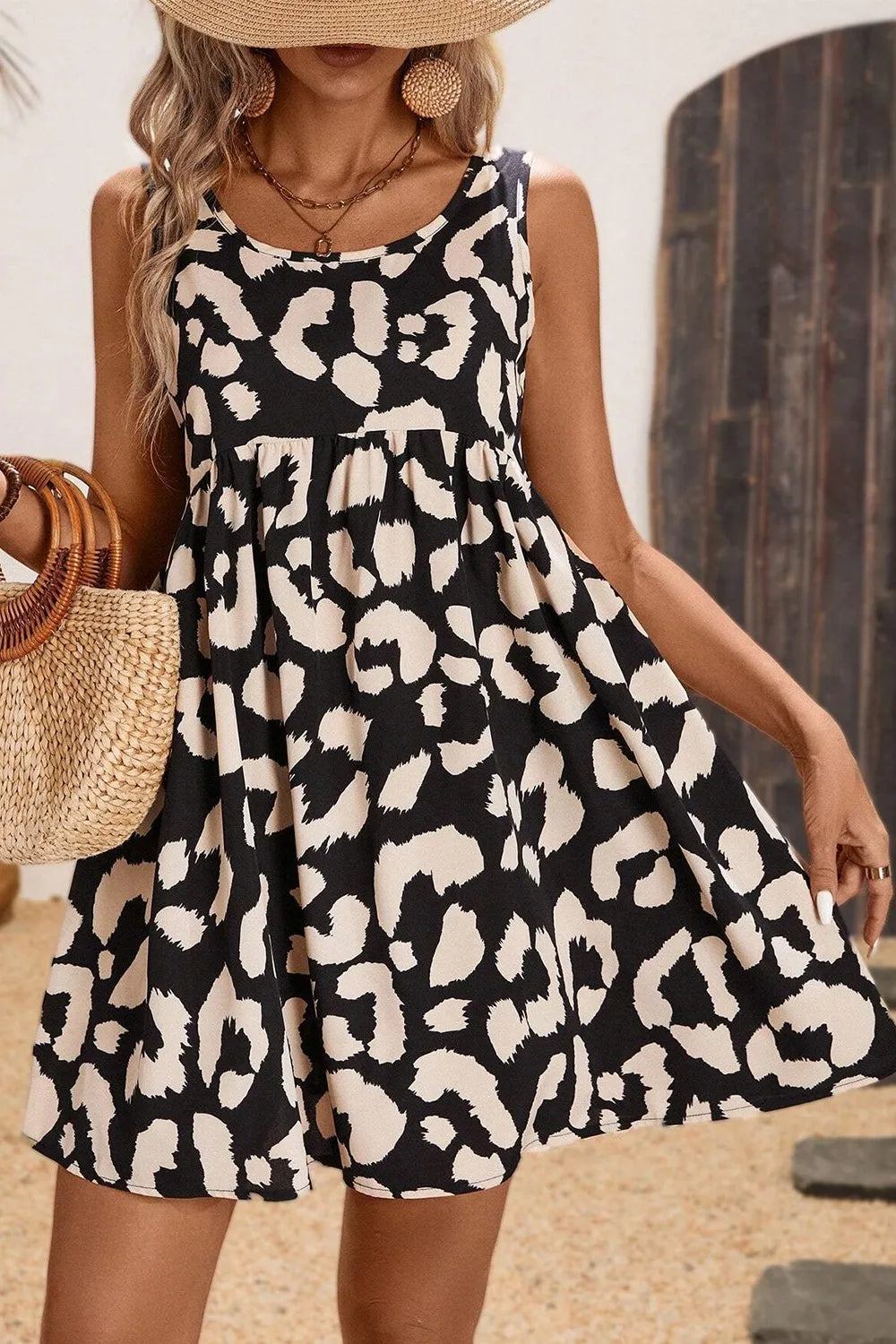 Leopard Print Sleeveless Summer Mini Dress