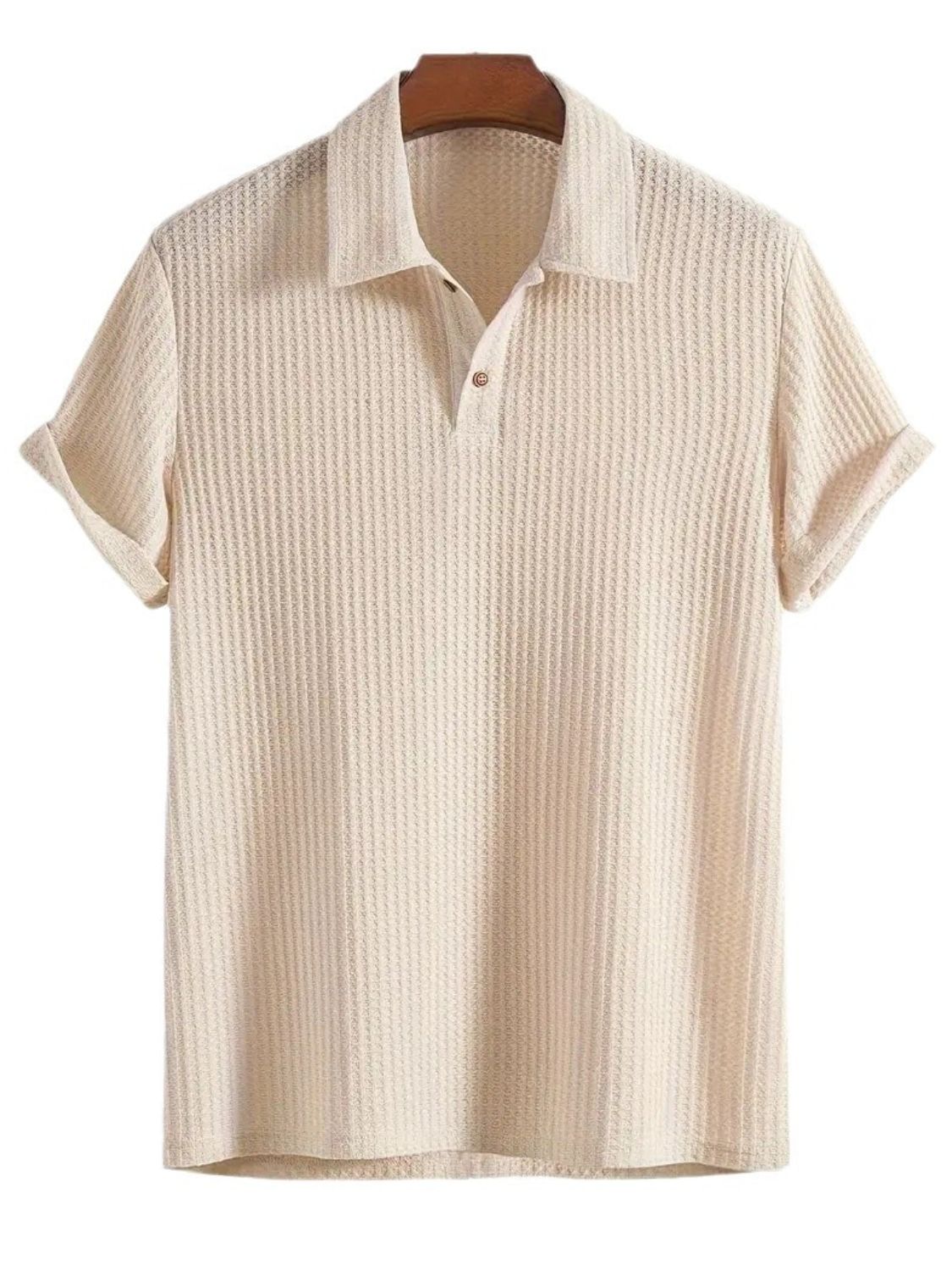 Men's Waffle-Knit Collared Neck Short Sleeve Polo - Clothes For Her Online Store