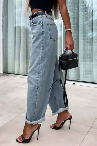 Cuffed Jeans with Pockets